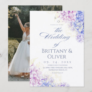 Invitación Boda floral moderna de lila y azul de primavera
