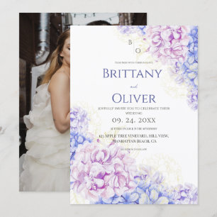 Invitación Boda floral moderna de lila y azul en primavera