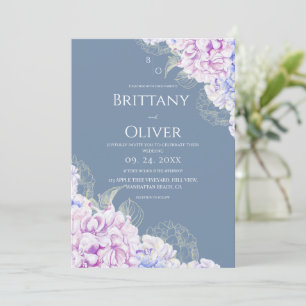 Invitación Boda floral moderna de lila y azul polvoriento