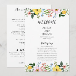 Invitación Boda floral moderna de primavera en amarillo, azul
