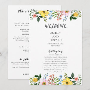 Invitación Boda floral moderna de primavera en amarillo, azul