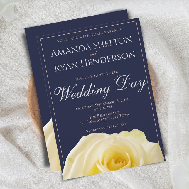 Invitación Boda floral moderna de rosa amarilla azul de media (Subido por el creador)