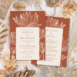 Invitación Boda floral moderna de terracota todo en uno
