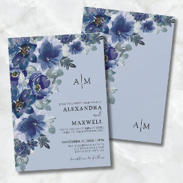 Invitación Boda Floral Moderna Elegante Azul Polvo