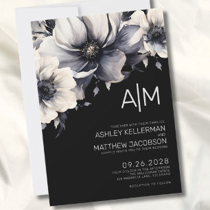Invitación Boda floral moderna negra