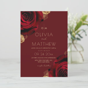 Invitación Boda floral moderna rosa roja rústica