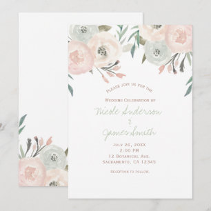 Invitación Boda floral moderna verde menta salvia rosa