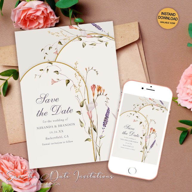 Invitación Boda floral moderna y caprichosa salva la fecha (Subido por el creador)