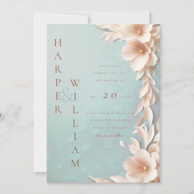 Invitación boda floral moderno 3d (Anverso)