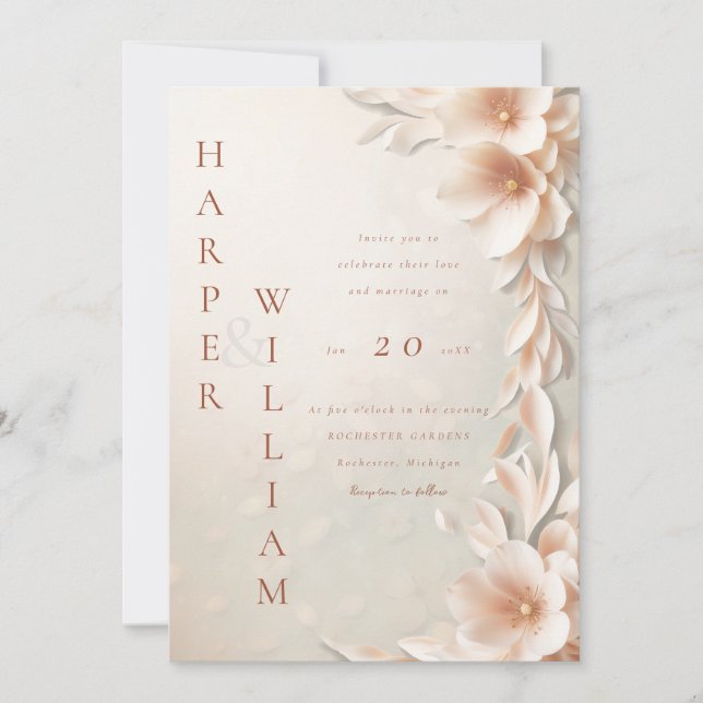 Invitación boda floral moderno 3d (Anverso)
