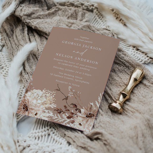 Invitación Boda floral moderno Boho Beige (Subido por el creador)