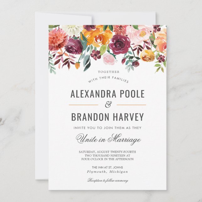 Invitación Boda floral moderno botánico toscano (Anverso)