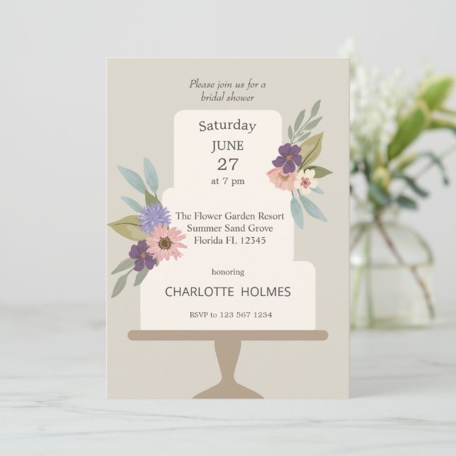 Invitación Boda floral moderno con ducha nupcial (Anverso de pie)