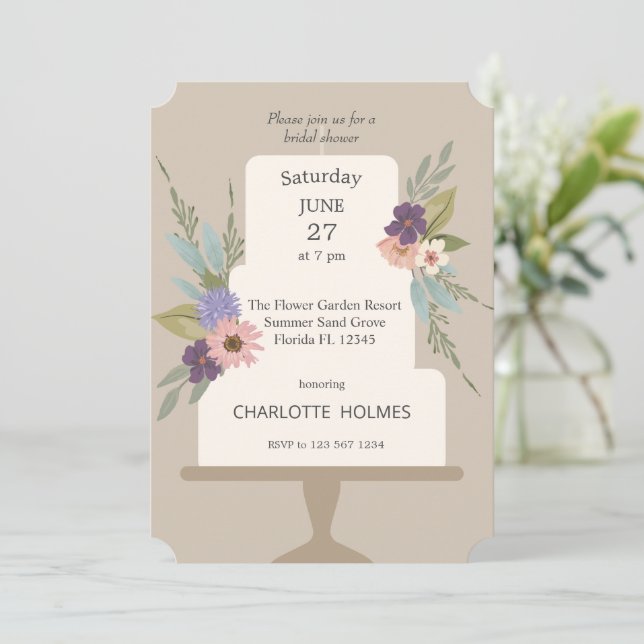 Invitación Boda floral moderno con ducha nupcial (Anverso de pie)