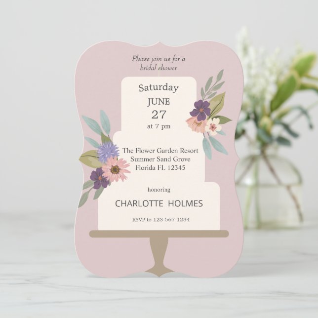 Invitación Boda floral moderno con ducha nupcial (Anverso de pie)