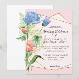 Invitación Boda floral moderno de color oro rosado Rubor