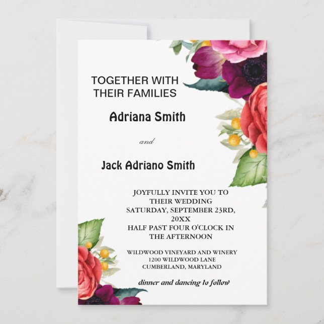 Invitación Boda floral moderno de lujo (Anverso)