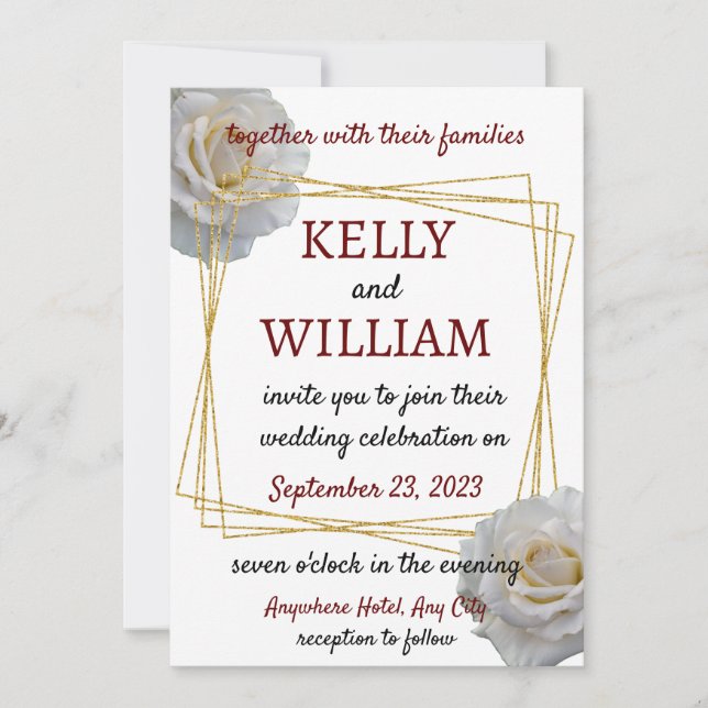 Invitación Boda floral moderno de rosas blancas (Anverso)