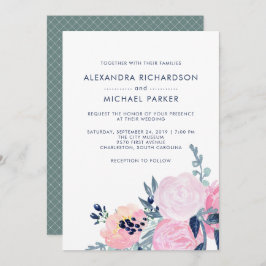 Invitación Boda floral moderno de Rubor y Marina | Vertical