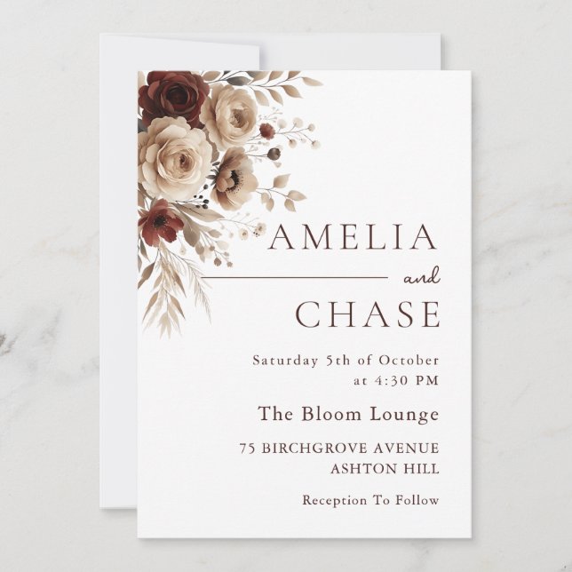 Invitación Boda floral moderno de Terracota Bohemia (Anverso)