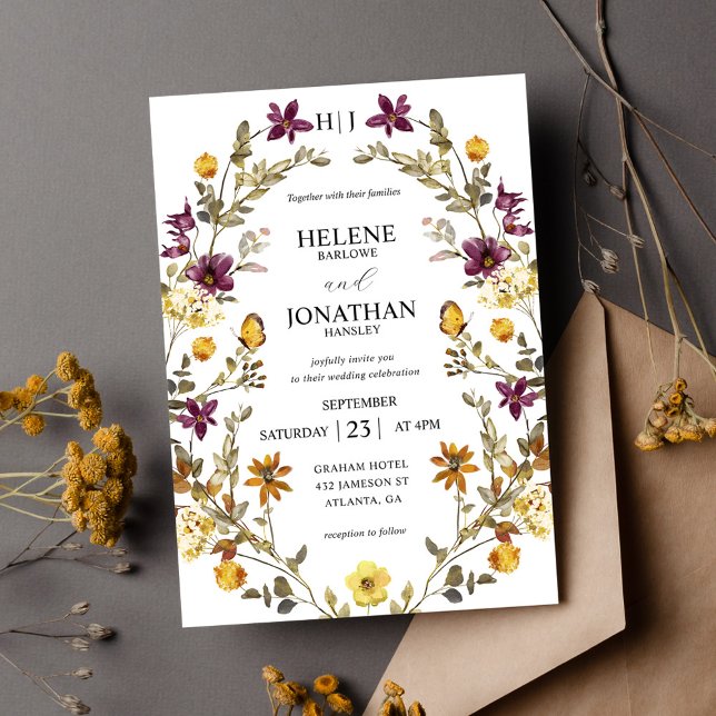 Invitación Boda Floral Moderno Elegante De Flores Silvestres (Wildflower Elegant Modern Floral Wedding Invitation)