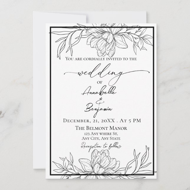 Invitación Boda floral moderno minimalista (Anverso)