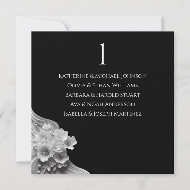 Invitación Boda floral moderno negro y blanco (Anverso)