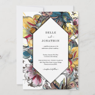 Invitación Boda floral moderno retro