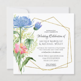 Invitación Boda floral moderno rosa Rubor azul cielo