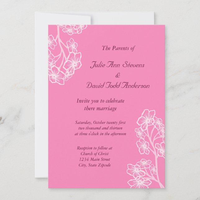 Invitación Boda floral moderno rosado persa (Anverso)