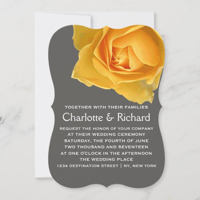 Invitación Boda floral moderno | Rosas amarillas doradas (Anverso)