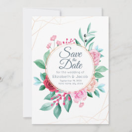 Invitación Boda floral moderno rosas rosadas y eucalipto