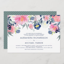 Boda floral moderno Rubor rosa y naval