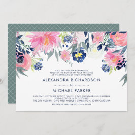 Invitación Boda floral moderno Rubor rosa y naval