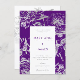 Invitación Boda floral moderno simple morado plateado