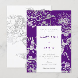 Invitación Boda floral moderno simple morado plateado