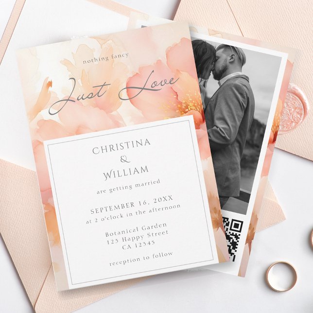 Invitación Boda floral moderno sólo amor código QR (Subido por el creador)