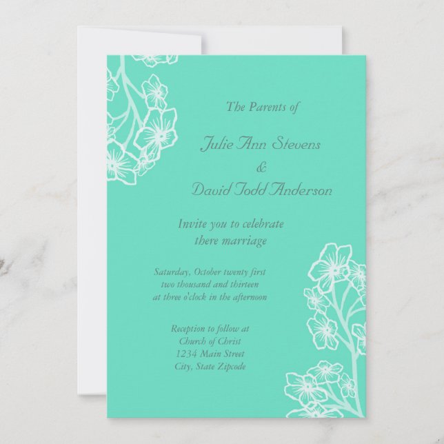 Invitación Boda Floral Moderno Turquesa (Anverso)