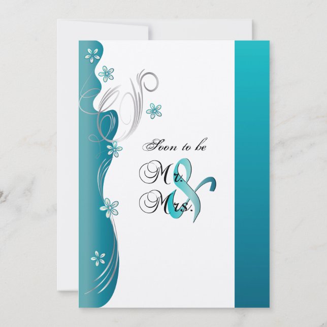 Invitación Boda floral moderno | Turquesa y plata (Reverso)