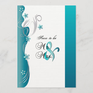 Invitación Boda floral moderno Turquesa y plata