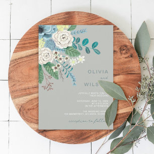 Invitación Boda floral moderno y verde sabio