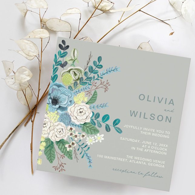 Invitación Boda floral moderno y verde sabio (Subido por el creador)