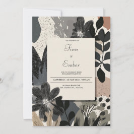 Invitación Boda Floral Monocroma Abstracta Moderna
