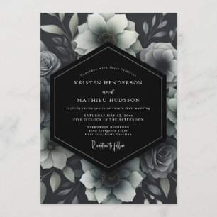 Invitación Boda floral monocroma de ceniza