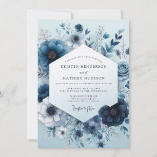 Invitación Boda Floral Monocromático Navy