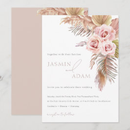 Invitación Boda Floral Monograma Elegante Rosa