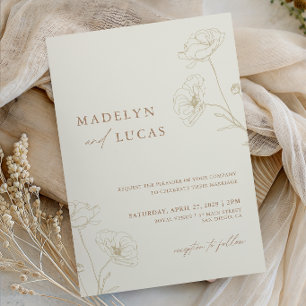 Invitación Boda Floral Monograma Minimalista Marfil Beige
