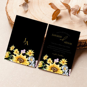 Invitación Boda floral monograma negro de verano