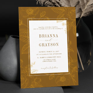 Invitación Boda Floral Monograma Rústica Elegante Marrón