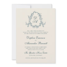 Boda Floral Monogramada Vintage Azul